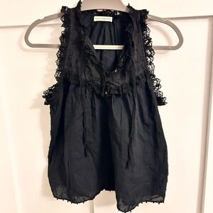 Ulla Johnson Black Lace Swiss dot Trim sleeveless blouse Top size 4